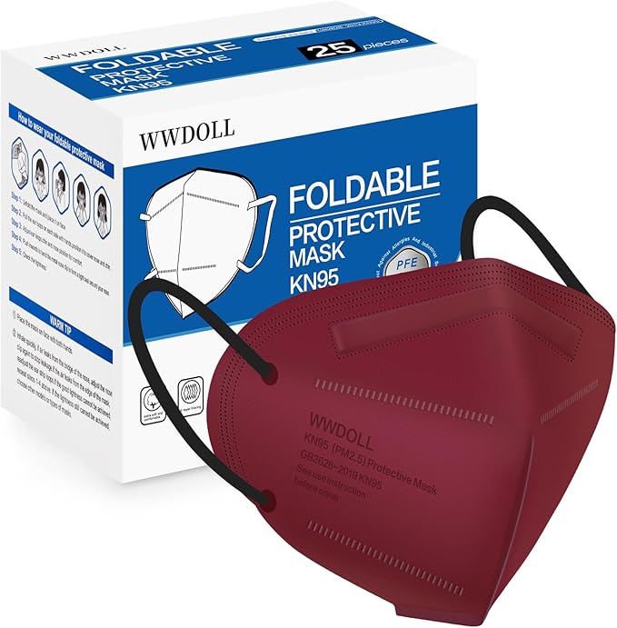 WWDOLL KN95 Face Mask 25 Pack, 5-Layers Breathable Disposable KN95 Masks