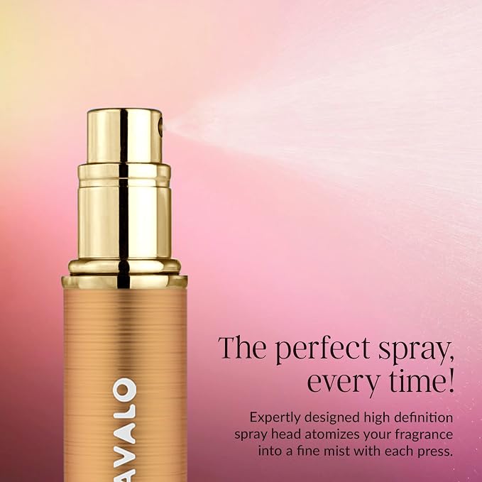 Travalo LUX Perfume Atomizer - Leak-Proof and TSA Approved for Air Travel - Reusable Airtight Easy Fill Mini Pump Sprayer - Lightweight Portable - Brushed Polished Metal Alloy Outer Shell - Gold