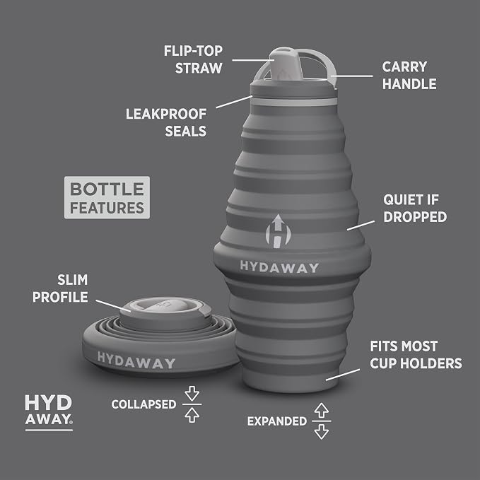 HYDAWAY Hydration Travel Pack - 25oz Collapsible Water Bottle with Flip-Top Lid and Protective Travel Case - BPA-Free, Leak-Resistant, Reusable Bottle for Traveling, Hiking, and Daily Use