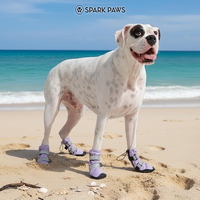 Spark Paws Dog Rainboots, Waterproof Dog Shoes for Medium to Large Dogs, Non Slip, Dog Booties and Paw Protectors - 4PCS Doggie Hiking Boots with Reflective Straps - Lilac, Size 5