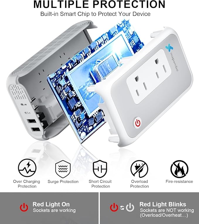 Voltage Converter US to Europe for Curling Iron and Hair Straighteners, 220V to 110V Converter for European Travel Plug Adapter with 2 USB A & 2 USB C Ports (White)