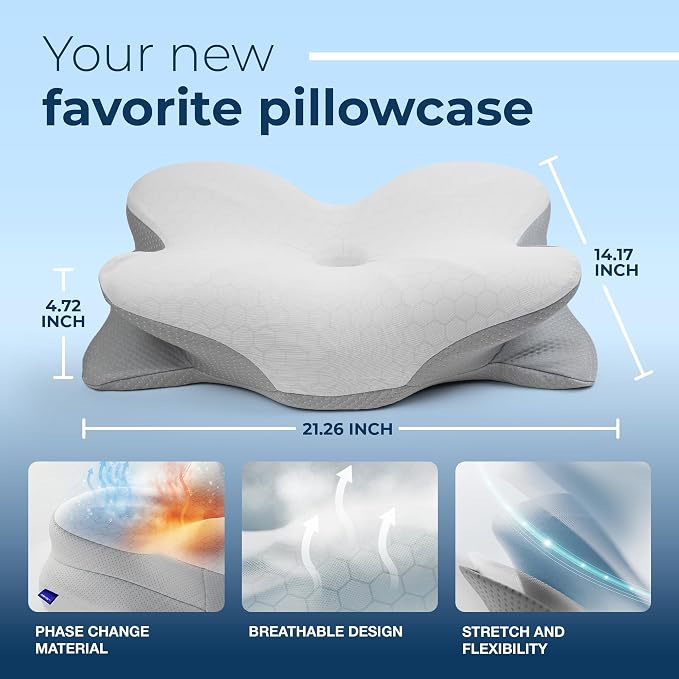 Derila Ergo Thermal Pillow Cover for Cervical Neck Pillow – Cooling Pillowcase for Memory Foam Pillow, Neck Support Pillow & Side Sleeper Pillow – Replacement Cover Ergo Pillow (Cover Only)