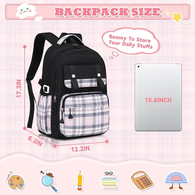 MUSEVOS Girls Backpack, Elementary Middle School Backpack, Large Capacity Kids Bookbag