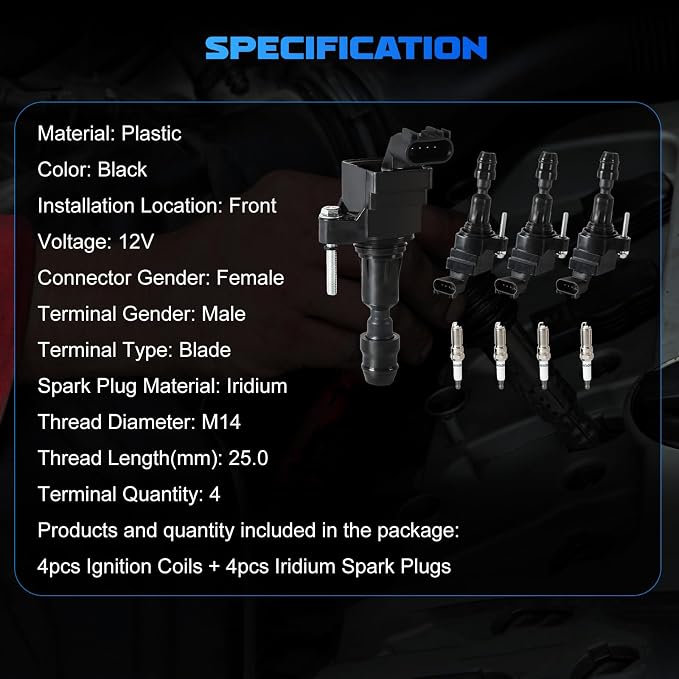 4PCS UF491 Ignition Coils & 4PCS Iridium Spark Plugs Fits for 2011-2017 Regal, 2012-2017 Verano, 2006-2010 Cobalt, for HHR Malibu Equinox G5 Terrain 2.0L 2.2L 2.4L, Ignition Coils Pack