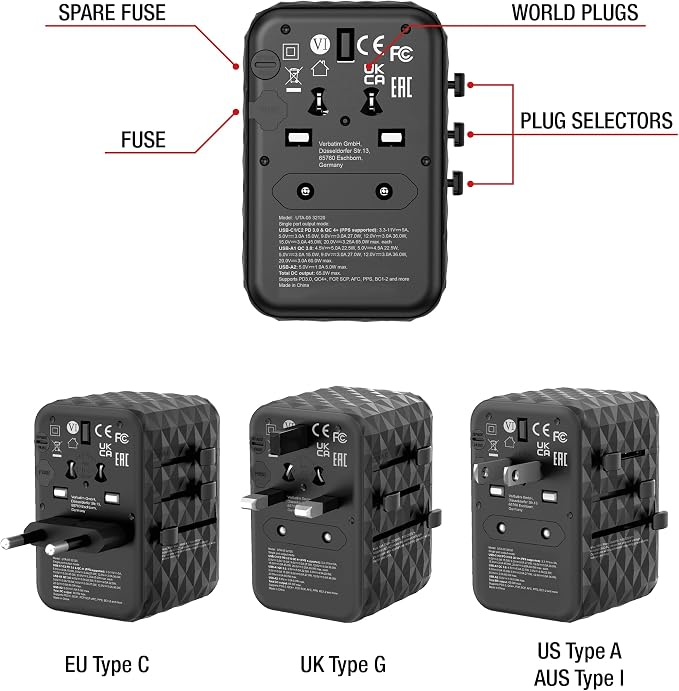 Verbatim UTA-05 GaN III 65W Universal Travel Adapter