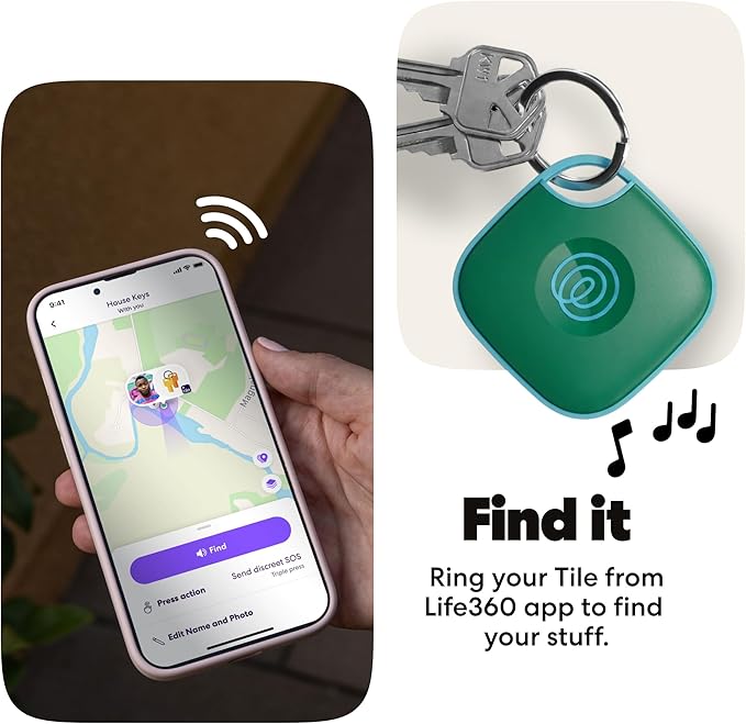 Tile by Life360 Mate Bluetooth Tracker, Keys Finder and Item Locator for Keys, Bags and More. Phone Finder. Both iOS and Android Compatible. 1-Pack (Green Surf)
