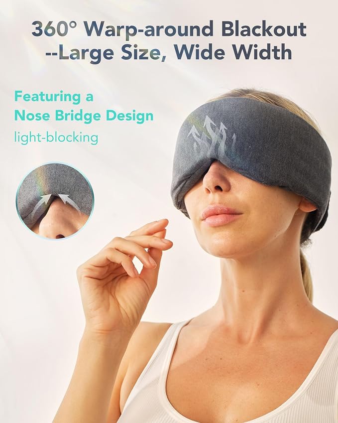 Sleep Mask,Eye Mask Wrap-Around Design, Light Shading, Breathable Fabric, Adjustable, Lightweight, Sturdy Stitching…