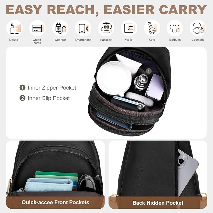 SYTRAH Anti Theft Sling Bag for Women, RFID Crossbody Purses Convertible Sling Backpack, Cross Body Purse Chest Bag