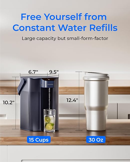 Waterdrop ED01B Electric Water Filter Pitcher, Reduce 99.6% of Lead and 45+ Impurities, 15-Cup 200-Gallon Capacity, Rechargeable Instant Dispenser, NSF/ANSI 42&53&401&372, Does not Lower TDS, Blue