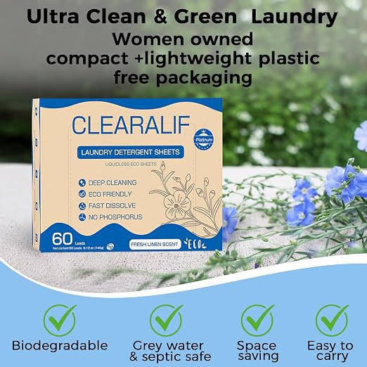 CLEARALIF Laundry Detergent Sheets, Up to 360 Loads, Fresh Linen, liquidless, Eco-Friendly, Zero Waste, Save Space, Travel Laundry Strips for HE Machine