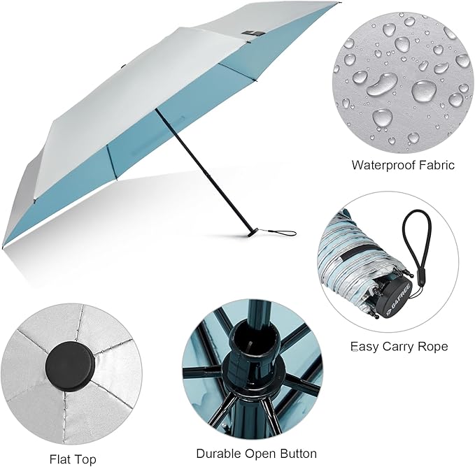 G4Free 43in Mini Travel Umbrella Ultralight Carbon Fiber UPF 50+ Umbrella | UV Protection, Sun Block, For Sun, Super Slim, Small Size, Weighs Only 4 oz, Compact Design, For Travel, For Purse, Women Use