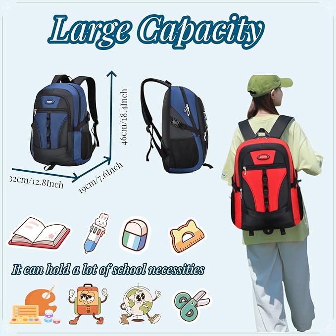 VIDOSCLA Teenage Boys Color-blocking Sports Kids Backpack Middle/High Schoolbag Elementary Student Bookbag for School Teen Boys