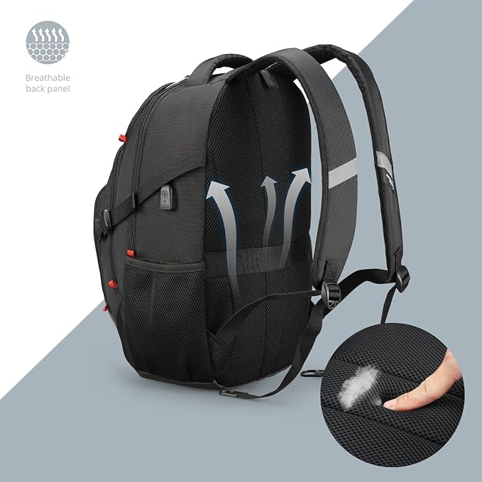 Swissdigital Design Travel Backpack for Men with Apple Find My, Laptop Backpack with USB Charging Port, RFID Protection, Add-A-Bag System - Travel Backpack for Men-Finder Color Random | SD803BT013-01