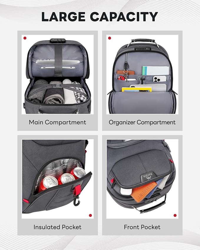 MATEIN Rolling Laptop Bag with Larger Wheels, 17 Inch Spacious Roller Back Packs with Anti Theft Lock for Adults Men, Heavy Duty Rolling Large Carry On Luggage for Office Work Travel, Grey