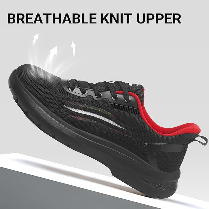 Treesky Black Non Slip Work Shoes for Women, Restaurant & Kitchen Sneakers | Slip resistant soles, lightweight cushioning, breathable knit, removable insole, for nursing, food service & long shifts