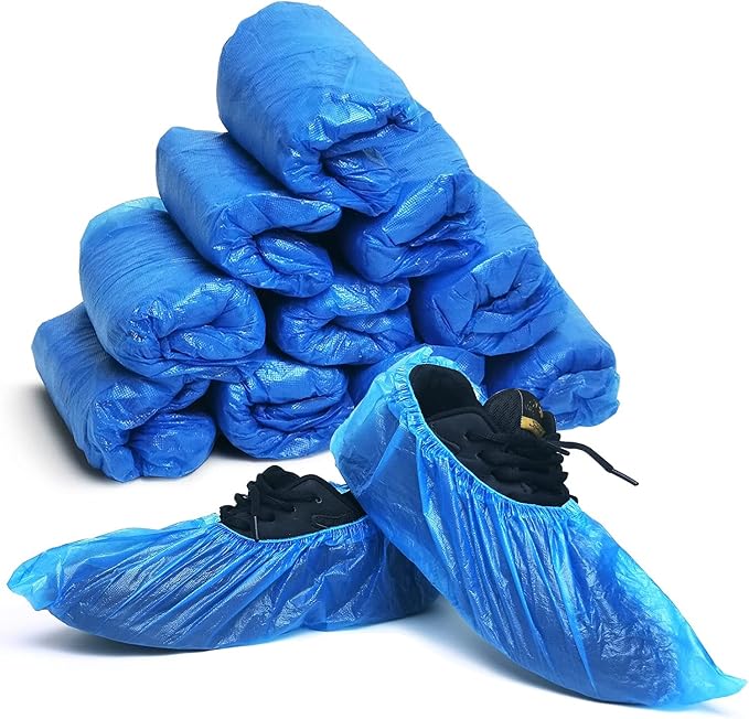 QIANSOU 100 Pack Disposable Shoe Covers Durable Waterproof Shoe Covers for Indoor