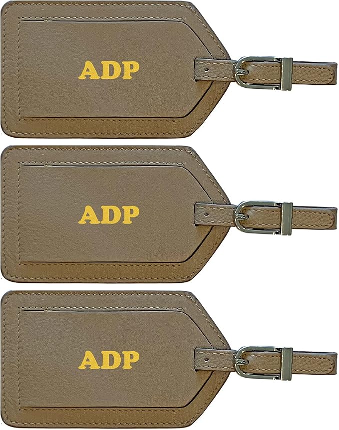 Personalized Monogrammed Leather Luggage Tags - 3 Pack