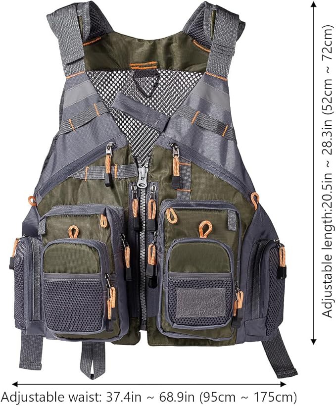BASSDASH Strap Fishing Vest Adjustable for Men and Women, for Fly Bass Fishing and Outdoor Activities