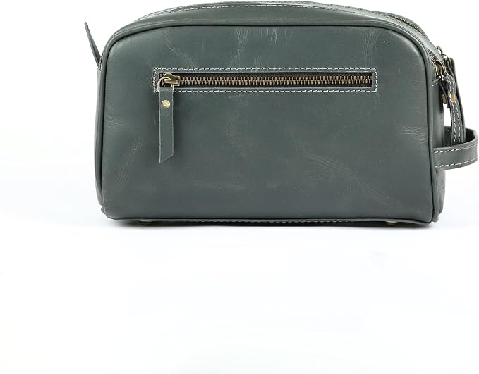 KomalC Leather Toiletry Bag for Men & Women – Handcrafted Travel Grooming Kit with Water-Resistant Lining and Secure Zipper Closure