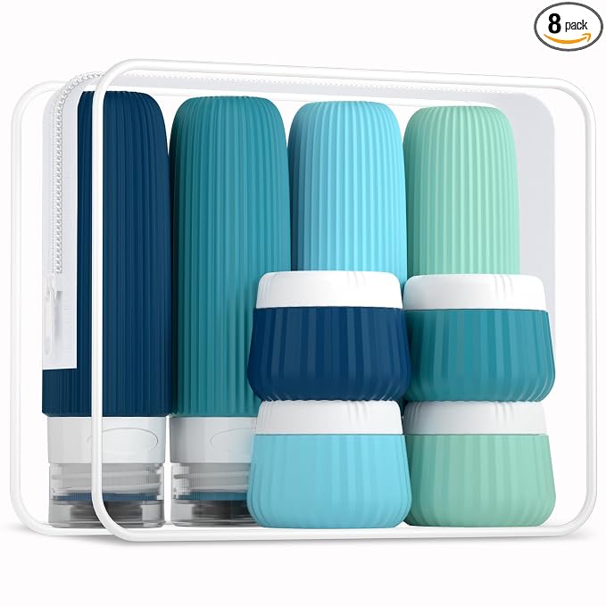 Mrsdry Travel Bottles for Toiletries 8 Pack, Tsa Approved Travel Size Toiletries 3 oz, Containers for Toiletries, with Clear Bag, Leak Proof Silicone Squeezable Essentials Creams Jars