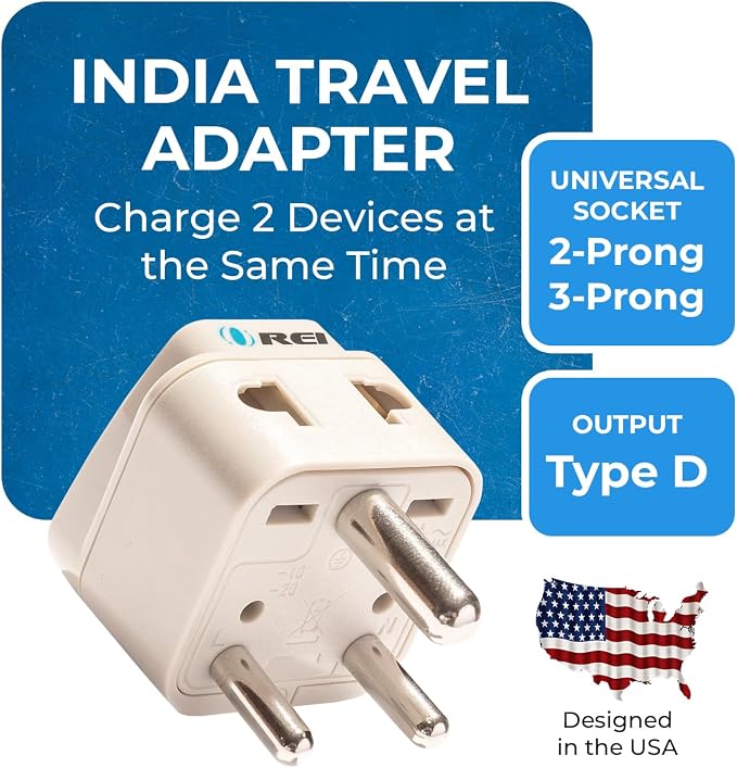 OREI World (USA, UK, China & More) to India (Type D) Travel Adapter Plug - 2 in 1 - CE Certified - RoHS Compliant - 4 Pack - White Color (DB-10-4PK) (Beige)