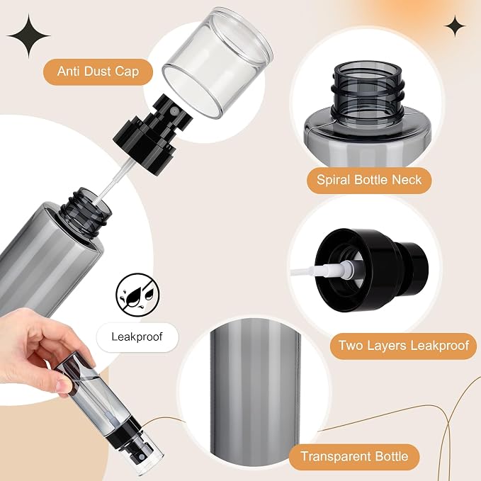 80 Pack Fine Mist Spray Bottle Bulk, 2oz Small Clear Plastic Leak Proof Fine Mist Mini Spray Bottles Refillable Empty Travel Mister Sprayer Bottle for Hair, Cleaning, Essential Oils(Black)