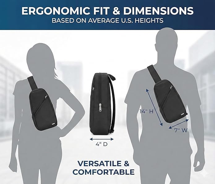 Anti-Theft Classic Crossbody Sling Bag, RFID-Blocking, Slash-Resistant with Locking Zippers for Travel & Everyday City Use