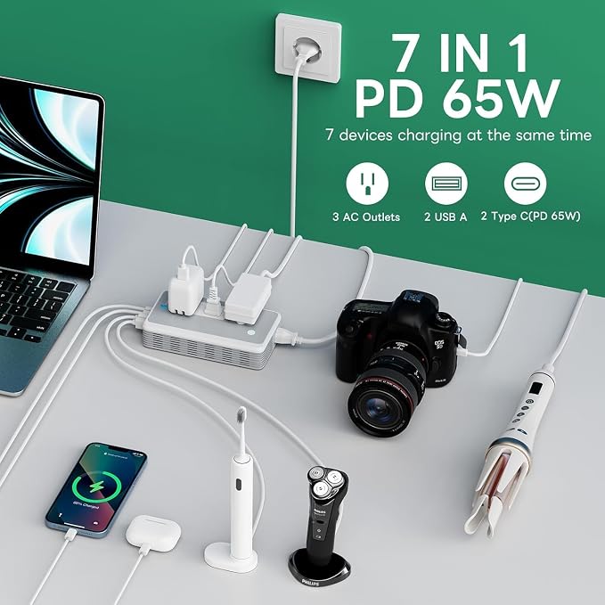 PD 65W Fasting Charging Voltage Converter US to Europe for Curling Iron and Hair Straighteners, Power Converter for European Travel Plug Adapter with Type C G A T for 200+ Countries
