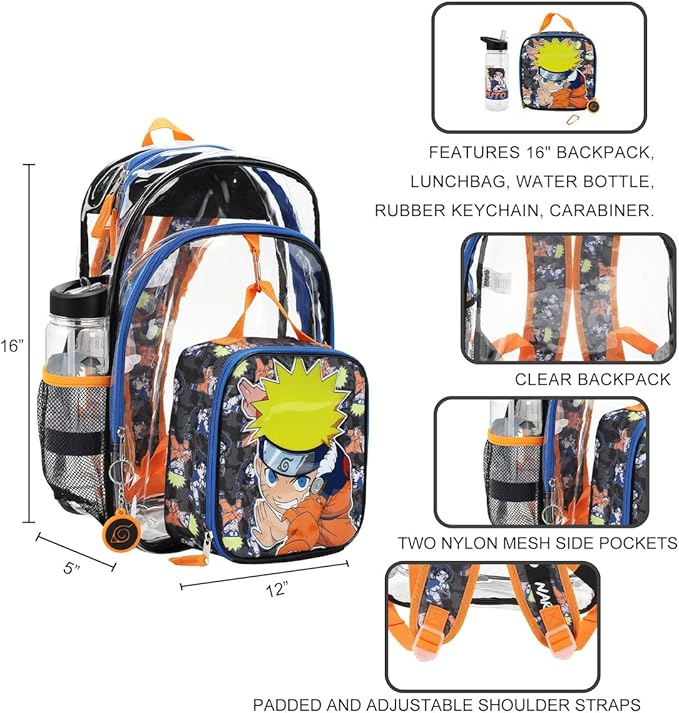Bioworld Naruto 5-Piece Backpack & Lunchbox Set With Water Bottle