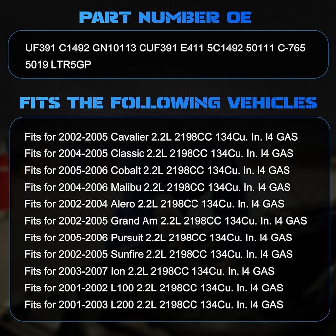 UF391 Ignition Coils & 4PCS 5019 Iridium Spark Plugs Ignition Coils Pack Fits for 2002-2005 Cavalier Grand Am Sunfire, 2002-2004 Alero, 2003-2007 Ion 2.2L Coil Pack Set