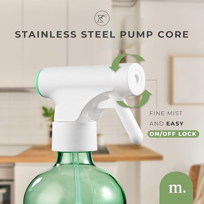 MAISONOVO Green Glass Spray Bottle 16 oz Pack of 2 - Green Spray Bottle for Plants with Fortified Glass & Fine Mist - Ideal for Plant Care, Gardening, Misting, Seedlings & Indoor Plants - 16 Labels