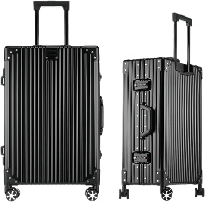HotWay Checked In Luggage with Spinner Wheels, Aluminum Hard Shell Zipperless Suitcase with TSA Lock, Large Rolling Suitcase for Business Travel (Aluminum Black, 28 Inch)