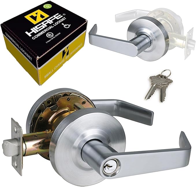 Storeroom Door Handle Heavy Duty Grade 2 Commercial Door Locks, Non-Handed, UL 3 Hour Fire Rated, ADA Compliant, Satin Chrome Finish 26D, 2-3/4''Backset, X-XG-ST-70