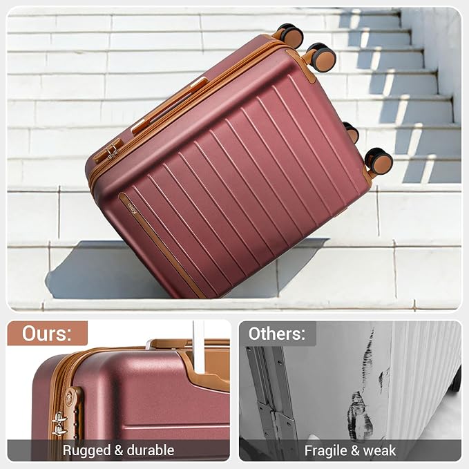 Kono 28 Inch Large Suitcase, Expandable for Long Trips, Impact-Resistant ABS+PC & Silent Wheels, Burgundy
