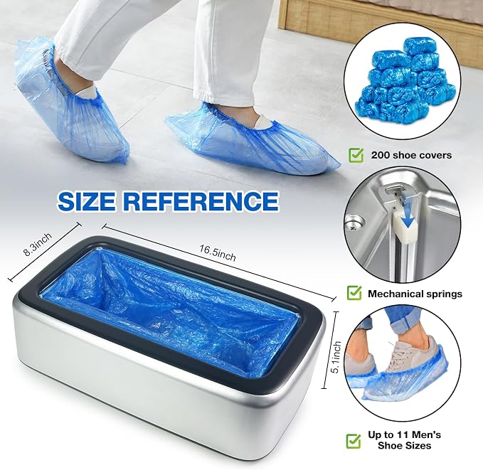 Shoe Cover Dispenser Containing 200pcs Shoe Covers Disposable Non Slip High Quality Automatic Shoe Cover Machine with Disposable Shoe Covers for Indoors for Most Occasion and Shoes Size