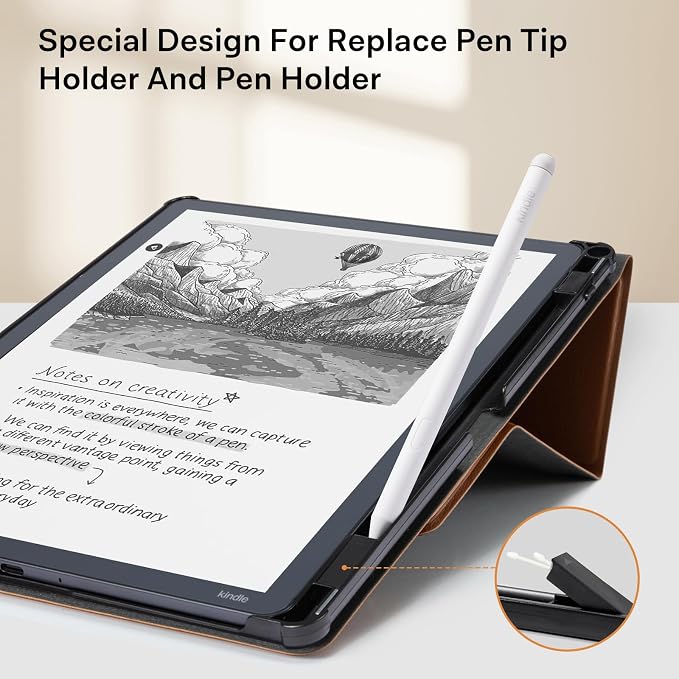 CoBak Case for 11" Kindle Scribe 3rd Generation 2025, Kindle Scribe Colorsoft with Two Viewing Angles - All New PU Leather Cover with Auto Sleep Wake, Pen Holder. Brown