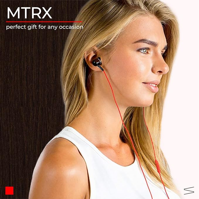 Symphonized MTRX Premium Genuine Wood In-ear Noise-isolating Headphones with Mic and Nylon Cable (Red)