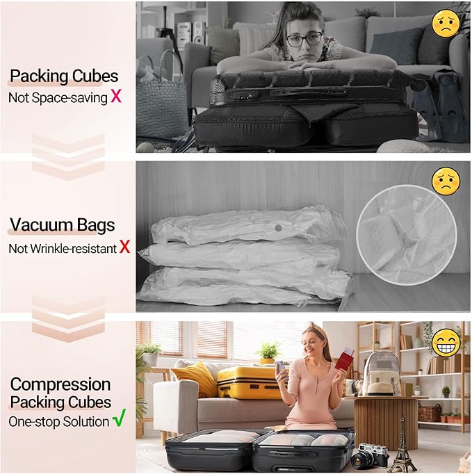 4 Set Compression Packing Cubes for Travel Essentials,Compressible Expandable Packing Cubes for Suitcase,OlarHike Luggage Garment Bags for Travel,Handy Helper for Organizing Clothes(Beige)