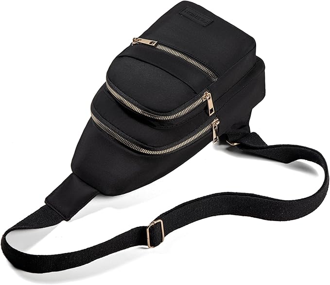 Banelu Small Crossbody Sling Backpack Sling Bag for Women, Chest Bag Daypack Fanny Pack Cross Body Bag for Outdoors Hiking Traveling - Gold Zipper