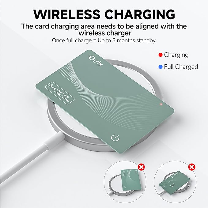 2026 [Apple MFi Certified] (iOS Only) Wallet Tracker Card, Rechargeable Thin Finder, Works with Apple Find My (iOS Only), Item Locator for Luggage Tags, Passports, Phone (Green, 1 Pack)