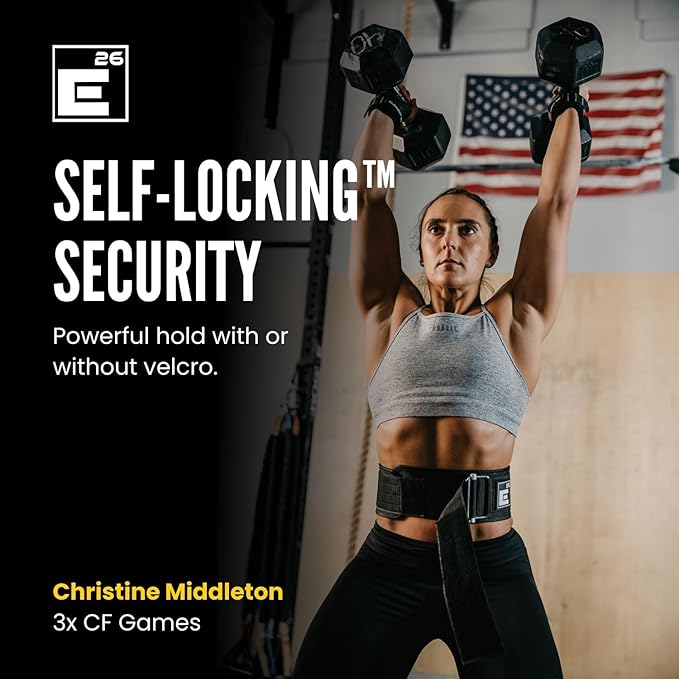 Element 26 Self-Locking Weight Lifting Belt - 4-Inch Nylon Support for Men and Women - Squat and Deadlift - Gym Training