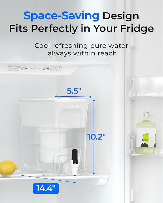 Waterdrop WFD-01W Water Filter Dispenser, 0 TDS Water Filter Pitcher, 35-Cup Large Capacity with 1 Filter, Reduce TDS, Chlorine, PFOA/PFOS and More, BPA Free, White