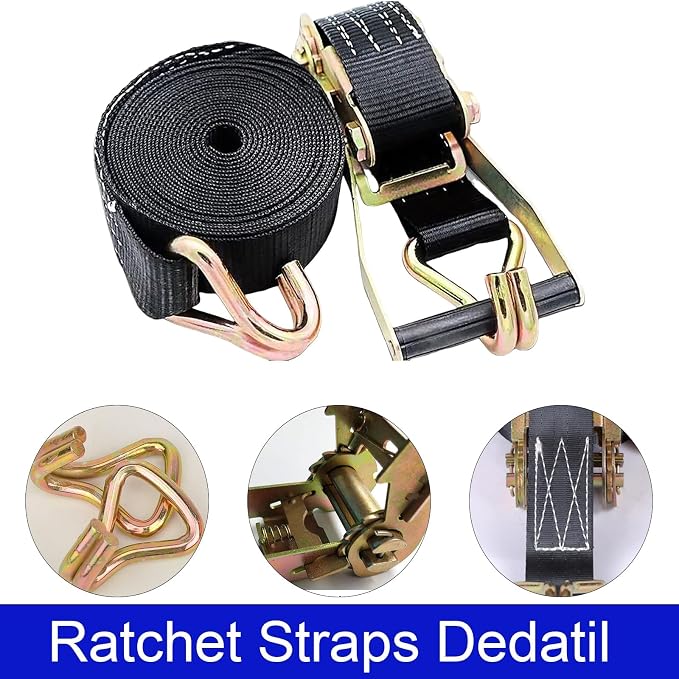2 Pack Ratchet Straps Heavy Duty, 10000 LBS Break Strength Ratchet Strap Tie Down, 2” x 49ft Black Tie-Down Ratcheting Cargo Truck Straps with Durable Double J Hook for for Truck