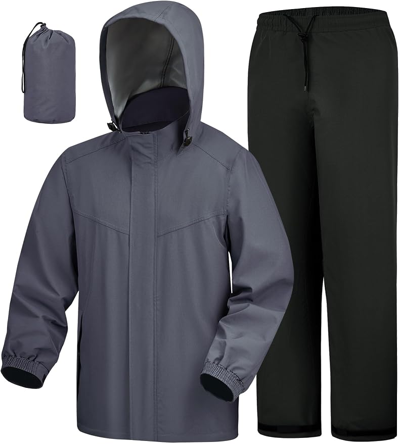 iCreek Rain Suit Waterproof Hooded Rain Gear Breathable Lightweight Packable Rain Jacket Pants Men Women for Hiking Fish Golf