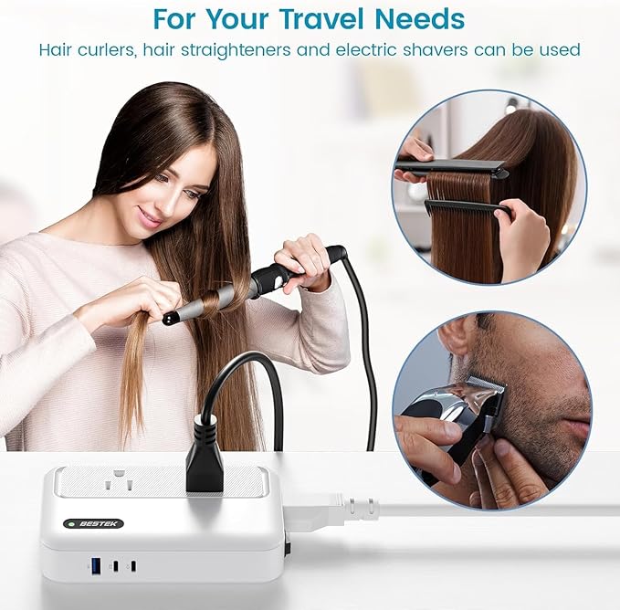 BESTEK 220v to 110v Converter with USB C 35w, 300W AC Peak Voltage Converter US to Europe, Universal Travel Adapter for Hair Straightener/Curling Iron with EU UK FR DE ES AU Travel Adapter