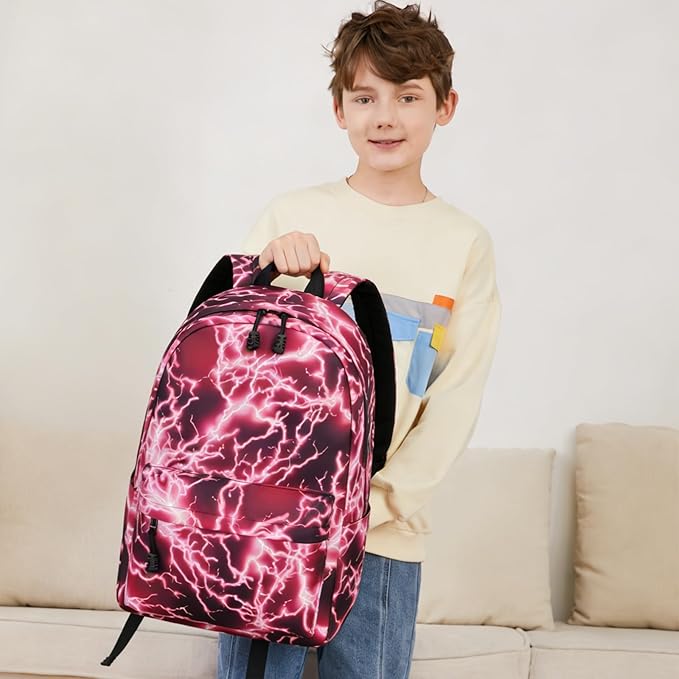 mezhsa Boy School Backpack Elementary Middle Lightning Bookbag Laptop Teenager Waterproof Lightweight 17 Inches (3Red)