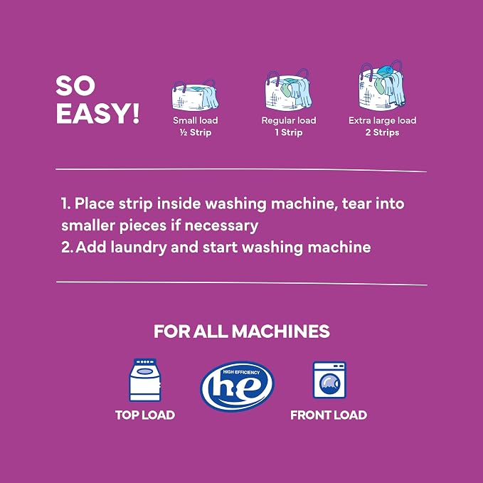 Tru Earth Compact Dry Laundry Detergent - Up to 64 Loads (32 Sheets) - Paraben-Free - Original Eco-Strip Liquidless Detergent, Travel Sheets - Lilac Breeze | Packaging May Vary