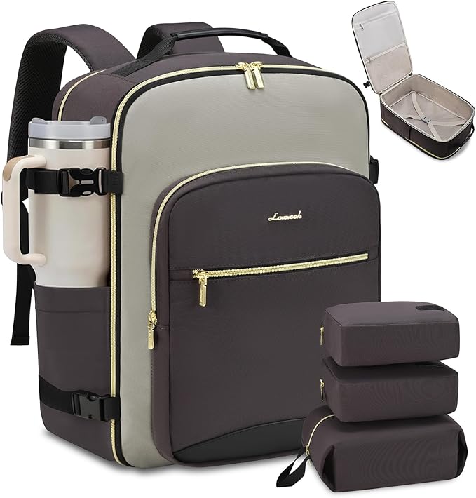 LOVEVOOK Travel Backpack for Women & Men, Airline Approved Carry On Luggage with 3 Packing Cubes, TSA Overnight Bags, Waterproof Personal Item Bag, Weekender Essentials Backpacks fits 17" Laptop