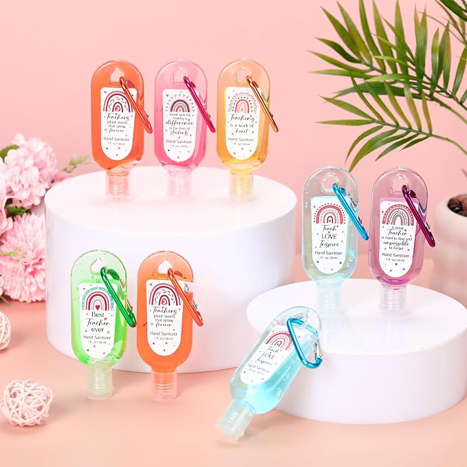 24 Packs Appreciation Teachers Gift Hand Sanitizers with Keychains Back to School Boho Rainbow Mini 1oz Travel Size Hand Sanitizer Gel Bulk Thank You Gift for Teacher Women First Day of School