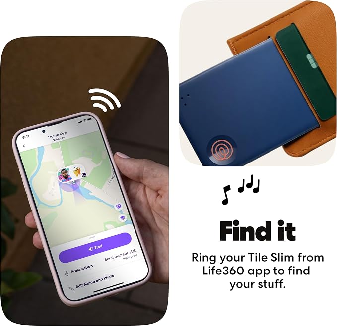 Tile by Life360 Slim - Wallet Finder, Bluetooth Tracker and Item Locator for Luggage Tags, Passports and More. Both iOS and Android Compatible. Phone Finder. 1-Pack (Navy Blaze)